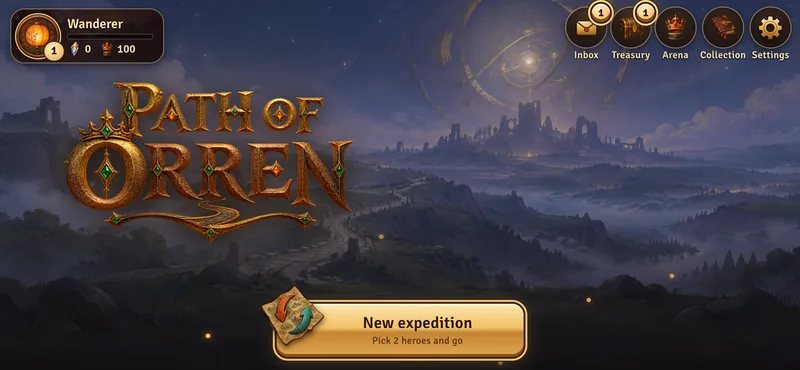 La pantalla de título de Path of Orren